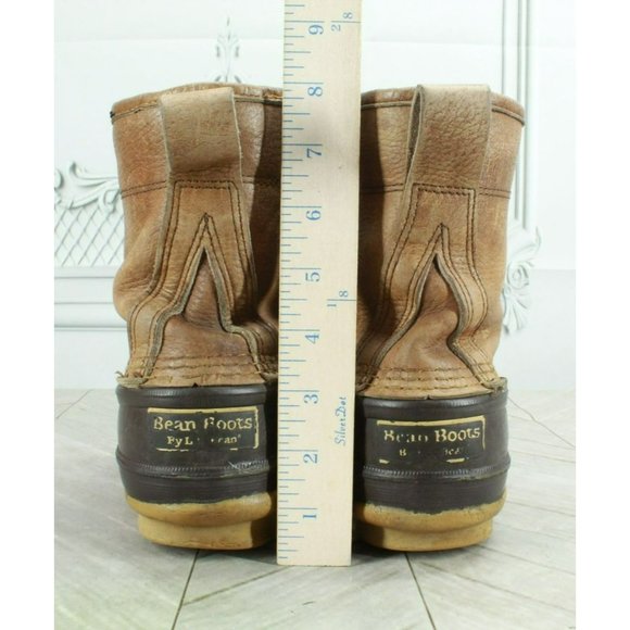Vintage LL Bean Brown Leather Lace Up Shearling Lined Duck Boots Size 9 - Picture 6 of 9